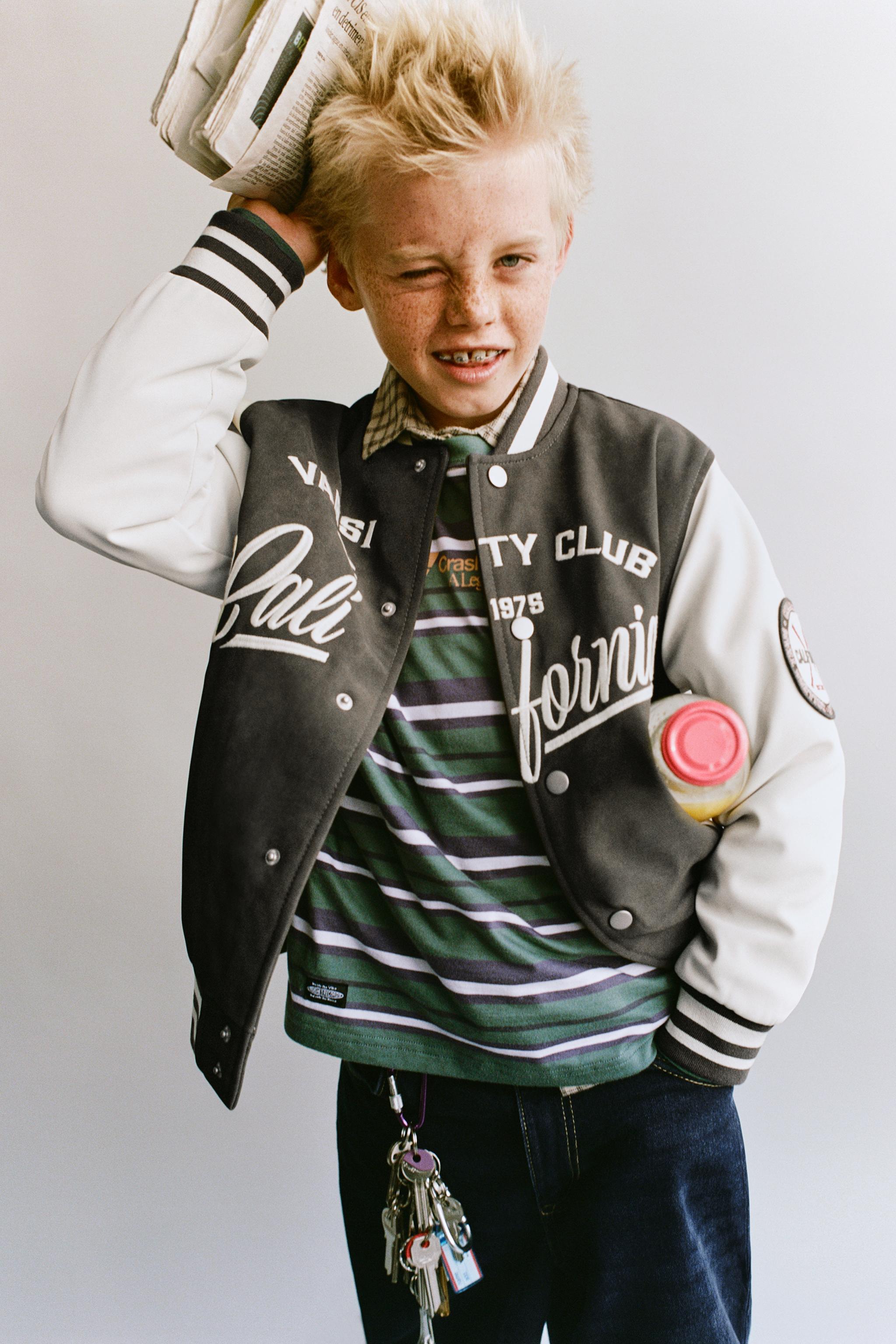 WOVEN STRIPE TEXT T-SHIRT